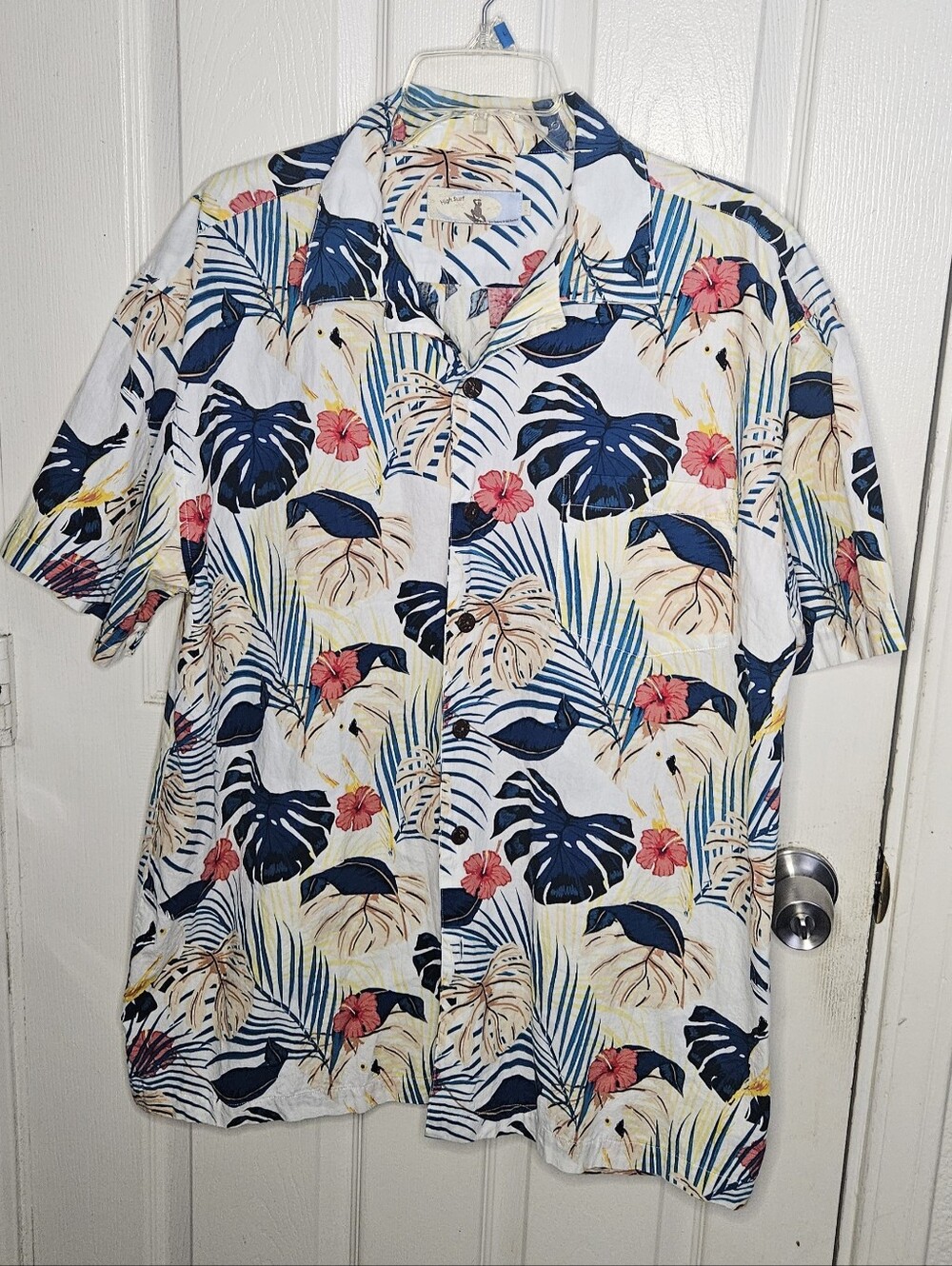 High Surf Men's Short Sleeve Hawaiian Shirt Button Down, Size Large, White